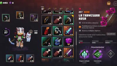 El menú de personaje de Minecraft Dungeons