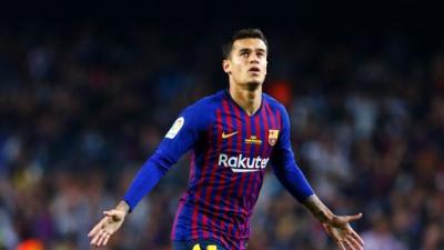 Coutinho celebra el gol del Barcelona.