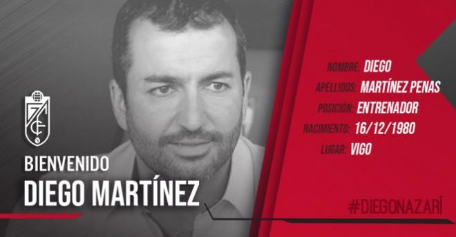 El Granada CF anuncia a Diego Martínez como su nuevo entrenador.