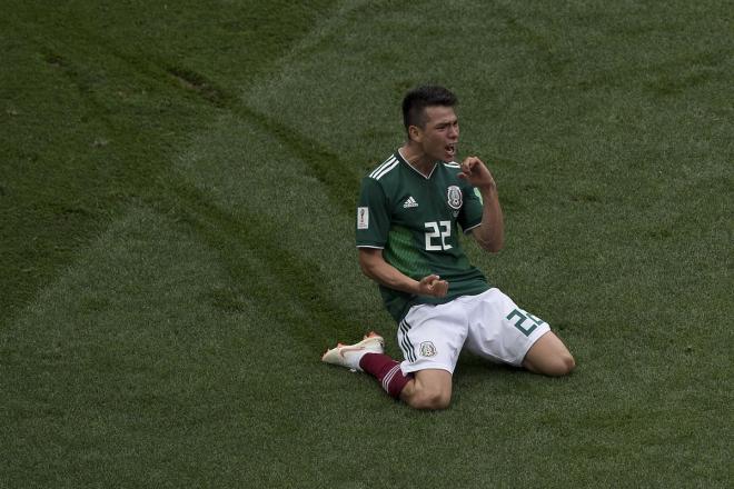 Hirving Lozano celebra el gol de México ante Alemania.