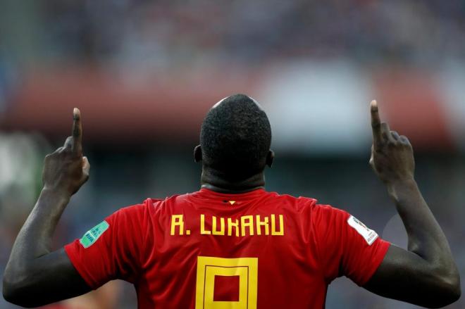 Romelu Lukaku celebra uno de los goles de Bélgica a Panamá en el Mundial de Rusia 2018.