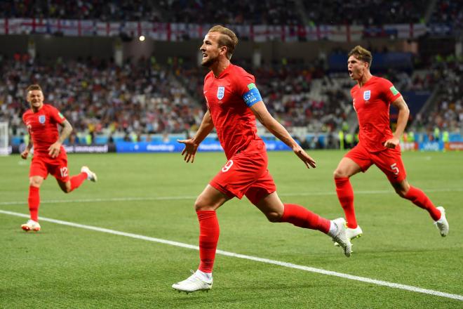 Celebración del segundo gol de Harry Kane ante Túnez