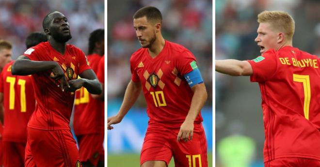 Romelu Lukaku, Eden Hazard y Kevin de Bruyne, durante el Bélgica-Panamá.