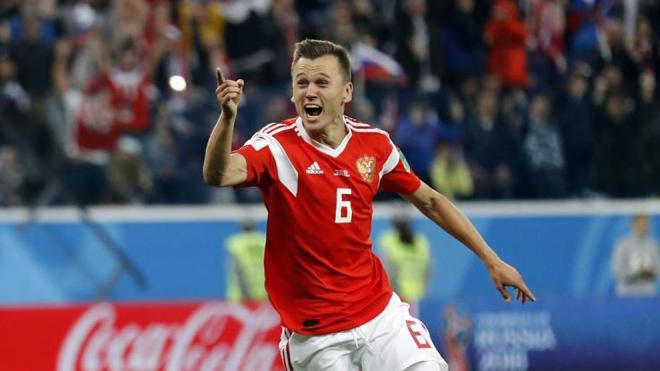 Cheryshev celebra el gol conseguido con su selección, Rusia, ante Egipto en el segundo partido de la anfitriona de este Mundial 2018