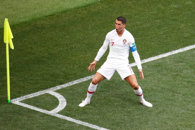 Cristiano Ronaldo celebra su gol a Marruecos en el partido del Grupo B del Mundial de Rusia 2018.