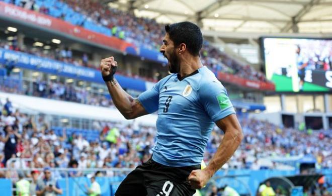 Luis Suárez celebra su gol en el Uruguay-Arabia Saudí del Mundial de Rusia.