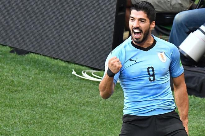 Luis Suárez celebra su gol con la selección de Uruguay ante Arabia Saudí en el Mundial de Rusia 2018.