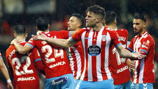 Barco, celebrando un gol en Lugo (Foto: El Progreso).