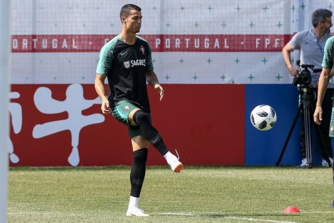 Cristiano Ronaldo, en un entrenamiento de Portugal en el Mundial de Rusia.
