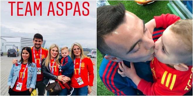 Iago Aspas recibe el apoyo de su mujer Jennifer y su hijo Thiago en el España-Marruecos (Fotos: @jenniru10)