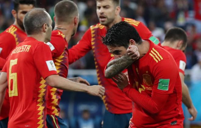 Isco, celebrando su tanto ante Marruecos.