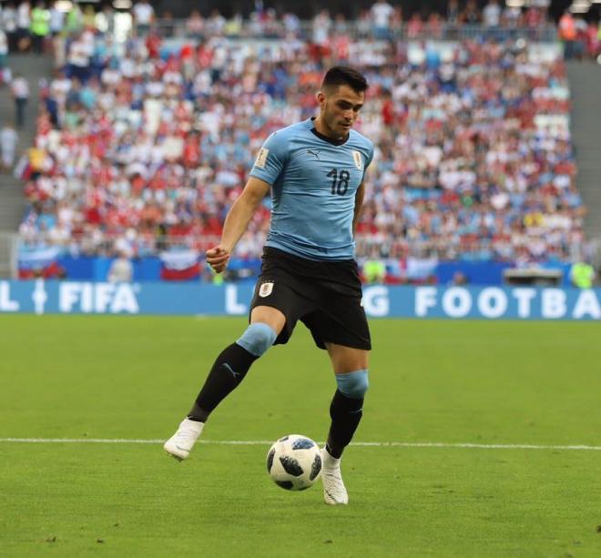 Maxi Gómez, en su debut con Uruguay en el Mundial de Rusia 2018 ante la anfitriona (Foto: Uruguay).
