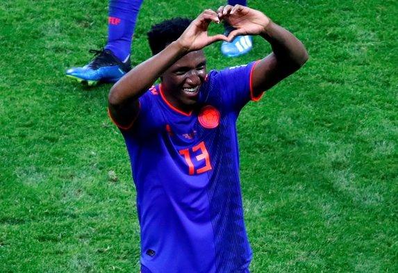 Yerry Mina celebra su gol en el Polonia-Colombia del Mundial de Rusia.