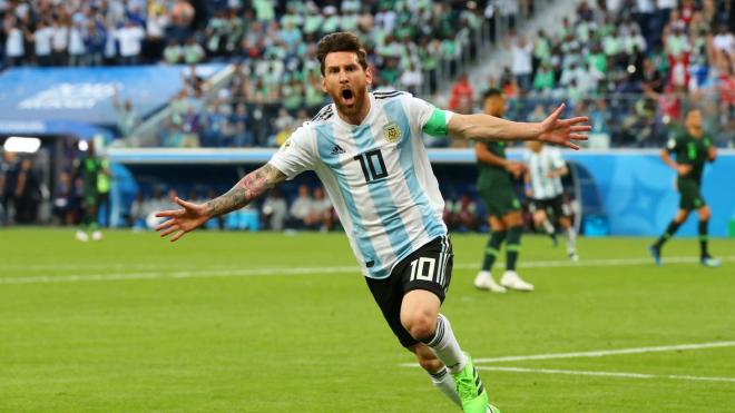 Messi festeja el 0-1 ante Nigeria en el Mundial de Rusia.