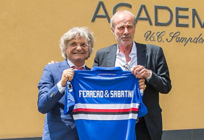 Walter Sabatini en su presentación como nuevo director técnico de la Sampdoria.