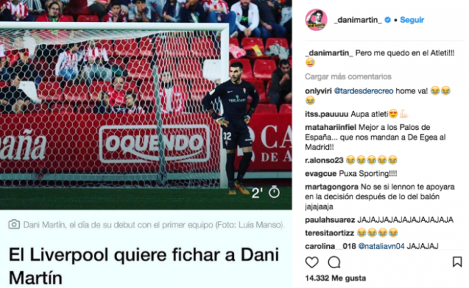 Mensaje con el que el cantante Dani Martín bromea con el interés del Liverpool en el portero del Sporting.