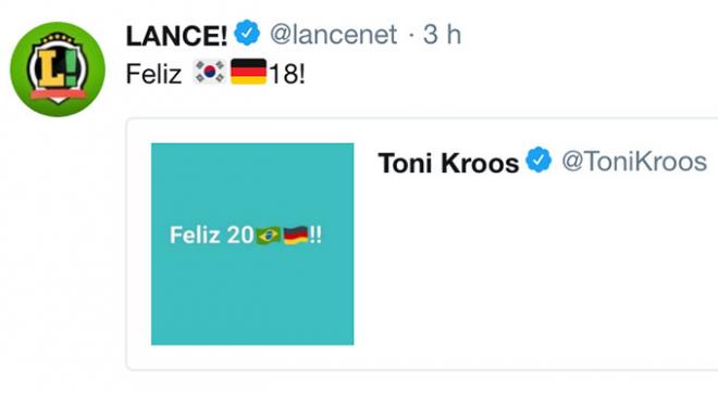 Tuit de 'Lance' recordando el del Kroos.