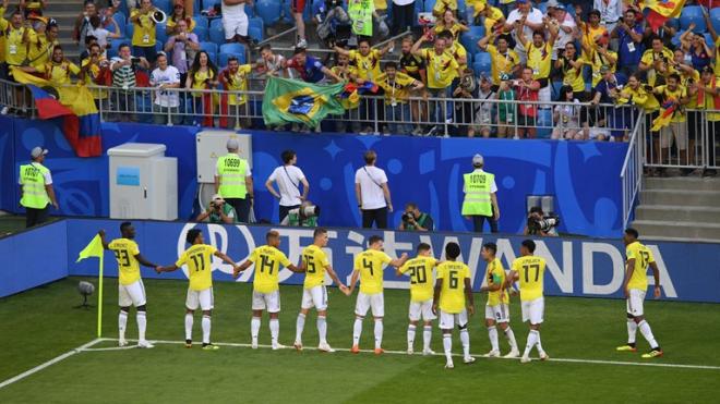 Colombia celebra con un baile su gol ante Senegal.