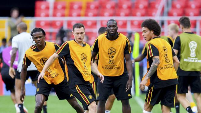 Los jugadores de Bélgica Vermaelen, Lukaku, Witsel y Boyata, en un entrenamiento.