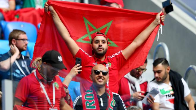 Varios aficionados de Marruecos, durante un partido del Mundial de Rusia.