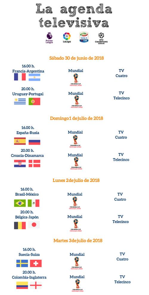 Agenda de los octavos de final del Mundial de Rusia.