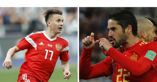 Golovin e Isco durante el Mundial de Rusia.