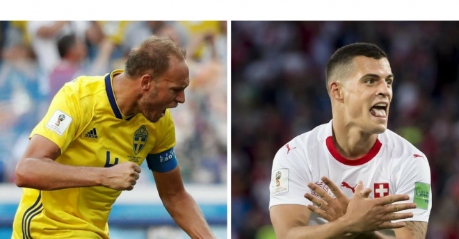 Granqvist y Xhaka durante la copa del Mundo.