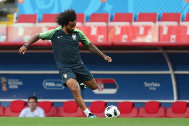 Marcelo, durante un entrenamiento con Brasil en el Mundial de Rusia.