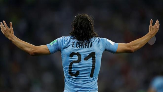 Cavani, celebrando uno de sus tantos con Uruguay.
