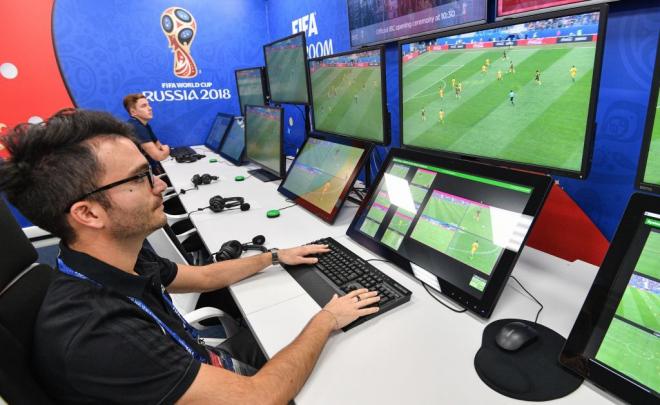 La sala con el sistema de videoarbitraje durante el Mundial de Rusia.
