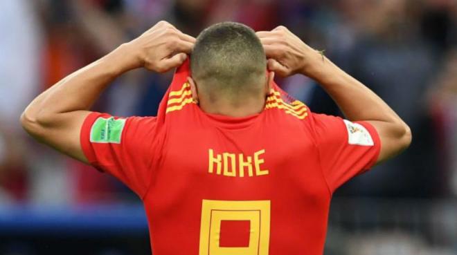 Koke se lamenta después del penalti fallado en la tanda del partido ante Rusia de octavos del Mundial de Rusia 2018.