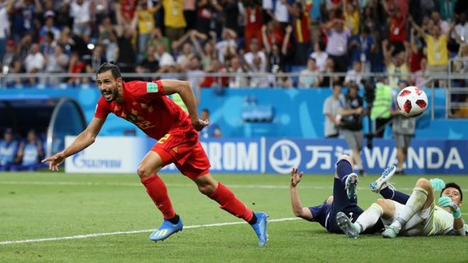 Chadli celebra su gol ante Japón en el partido de octavos.