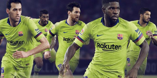 Imagen promocional de la segunda equipacion del FC Barcelona para la temporada 2018-2018