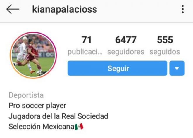 Kiana Palacios publicó en su cuenta de instagram ser jugadora de la Real Sociedad.