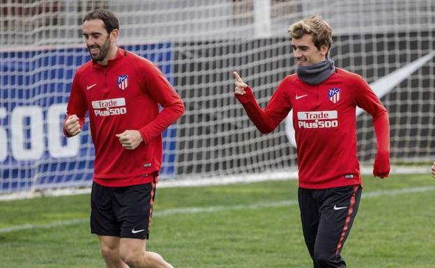 Entrenamiento de Griezmann y Godín en el Atleti.