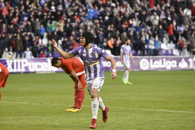 Luismi Sánchez, tras marcar un gol con el Pucela (Foto: Andrés Domingo).