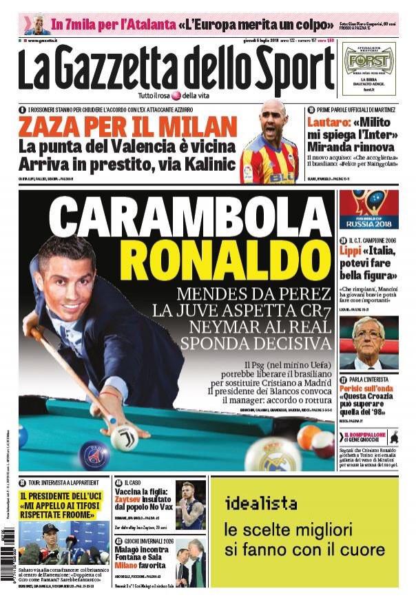 Zaza portada de la Gazzetta dello Sport.