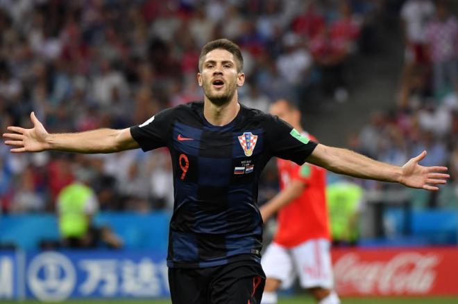 Kramaric celebra su gol en el Rusia-Croacia de los cuartos de final del Mundial de Rusia 2018.