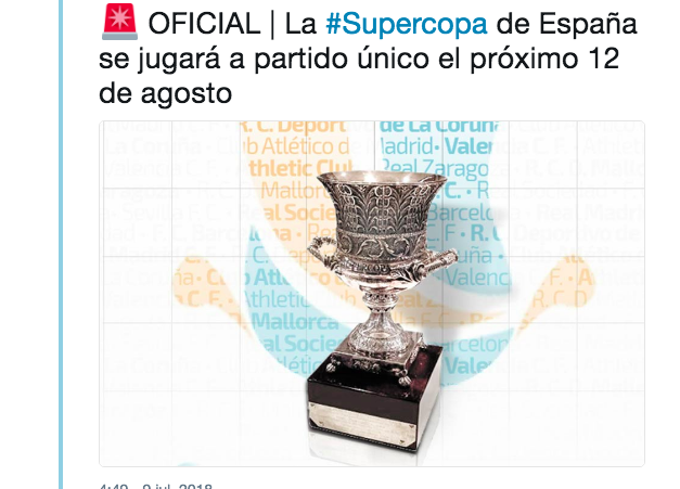 La Supercopa de España se jugará a partido único.