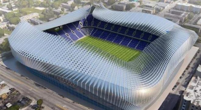 Proyección del estadio que Beckham y sus socios planean construir en Miami para su equipo de la MLS.