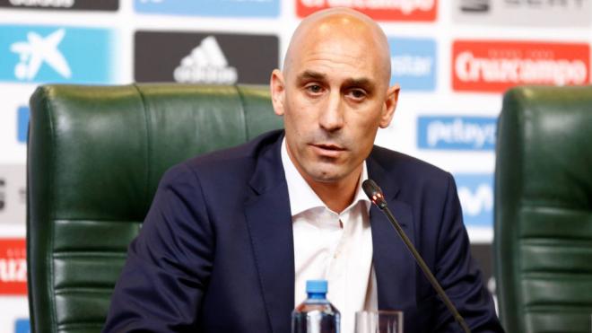 El presidente de la RFEF Luis Rubiales, en una comparecencia de prensa.