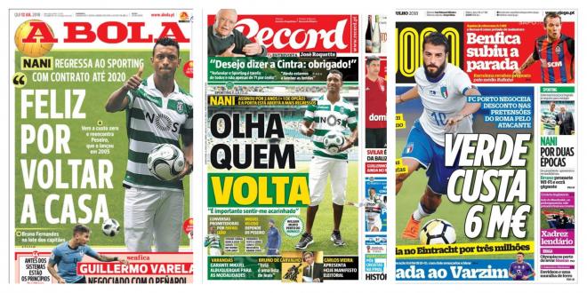 Portadas de la prensa portuguesa sobre Nani