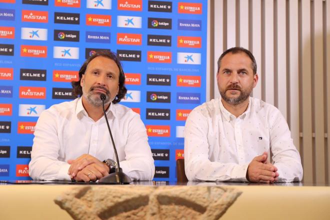 Rufete y Perarnau, en la presentación del primero como director de fútbol del Espanyol.