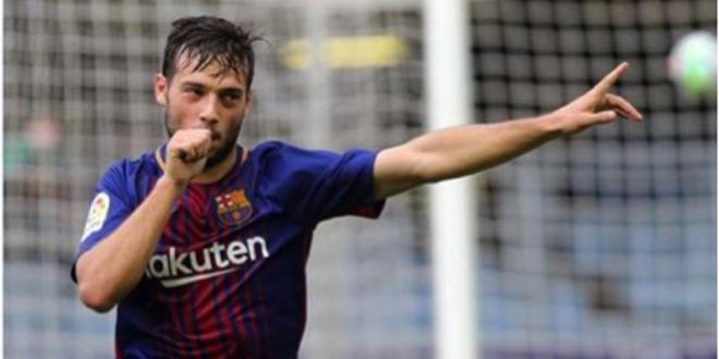 José Arnaiz celebra un gol con el Barcelona