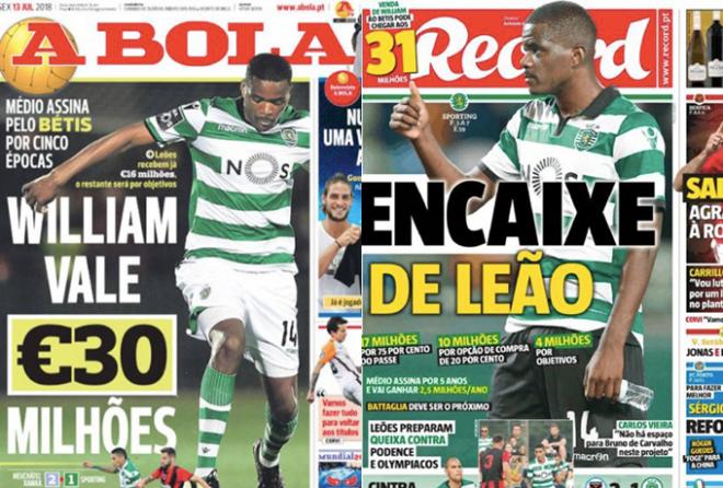 William Carvalho y el Betis, protagonistas en los medios de Portugal.