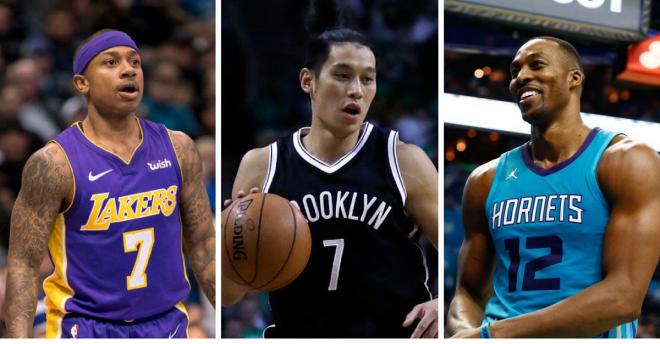 Isaiah Thomas, Jeremy Lin y Dwight Howard, con los Lakers, Nets y Hornets, respectivamente.
