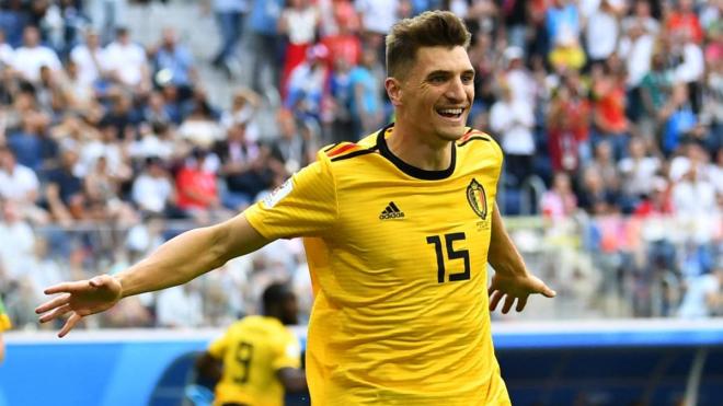 Meunier celebra el primer gol de Bélgica