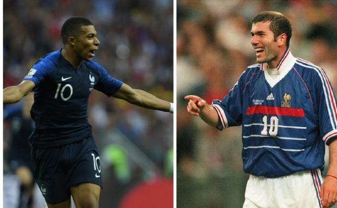 Kylian Mbappé, estrella en Rusia 2018 y Zinedine Zidane en Francia 1998.