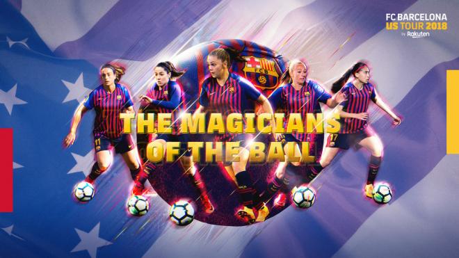 Cartel de la pretemporada del Barça femenino junto al primer equipo.