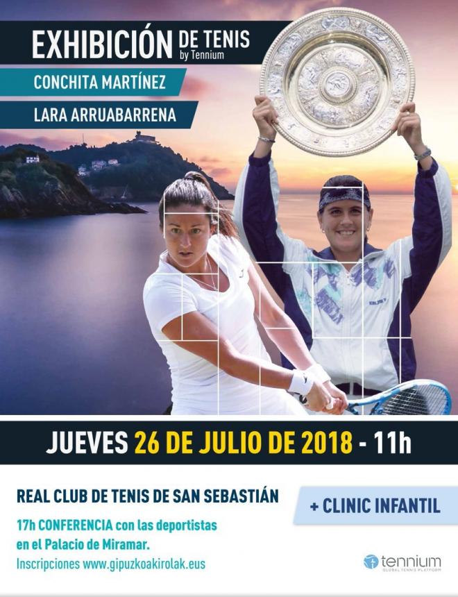 Cartel del evento organizado en el Real Club de Tenis de San Sebastián con Conchita Martínez y Lara Arruabarrena.